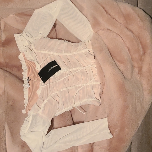 White sheer nude off shoulder top - Picture 3 of 4